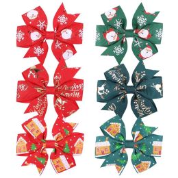 New Christmas Bow Hair Clip Baby Girls Ribbon Hairpin Barrettes Xmas Holiday Hair Decoration Kids Hair Accessories BJ