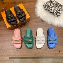 Designer Pool Pillow Show New Style Slipper Lady Embossing Shoes Leather Sandal Sunset Flat Rubber Outsole Slides Sandals