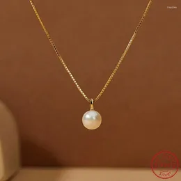 Pendant Necklaces 925 Sterling Silver Light Luxury 18k Gold Plating Shell Imitation Pearl Necklace Women Fashion Clavicle Chain Jewelry