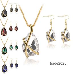 Designer Stud Earrings Diamond Crystal Drop Necklace Jewellery Sets Ear Cuff Pendant Chains Wedding Gift for Women