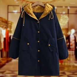 Women's Trench Coats Loose Hooded Long Cotton Autumn Winter Outdoor Casual Windproof Jacket