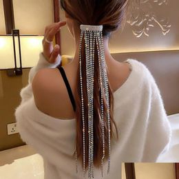 Headbands Fl Rhinestone Tassel Hair Clip Long Chain Hairclip Delicate Party Gifts Clips Hairpin For Women Girls Jewellery Accessories Dhv0E