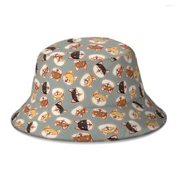 Berets Happy Face Dog Dogs Pet Puppy Bucket Hat For Women Men Students Foldable Bob Fishing Hats Panama Cap Streetwear