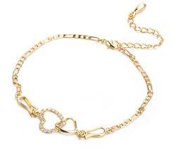 Women Sweet Design Anklets for Party 18K Yellow Gold Plated CZ Double Hearts Anklets Bracelet Chain for Bride for Wedding Party8483997