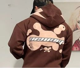 Trendy and Cool Campus Vibe Style Hoodies Men Outer Wear Spring Autumn Cartoon Print Burgundy Couple Sweatshirt Jacket Ins 240111
