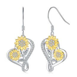Earrings 925 Sterling Silver Sunflower Dangle Earrings Hypoallergenic Infinity Heart Jewellery Birthday Gifts For Women Teen Girls Family