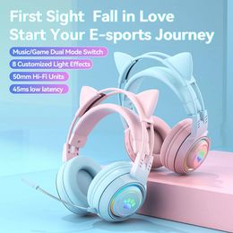 Headphones Cute Cat Ear Wirelesss Bluetooth Headphones Gaming Music With Mic Computer Earphones Laptop Headsets Earbuds LED Noise Cancell