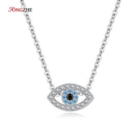 Pendants TONGZHE Evil Eyes Pendant 925 Sterling Silver Necklace Long Chain Crystal Turkish Eye necklaces Women Girls luck Fine Jewelry