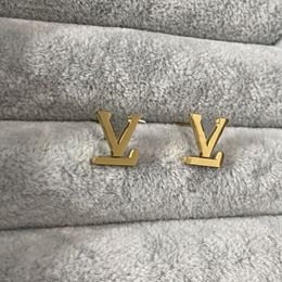 Luxury Brand Stud Simple V Letter Titanium Steel Couple Earrings For Women Gifts Wholesale
