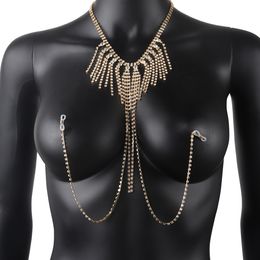 amazon Hot Selling Sexy Tassel Nipple Chain Nightclub Personalised Water Diamond Necklace Body Chain European and American Body Chain