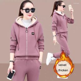 Women's Two Piece Pants Women Clothing Sets Long Sleeve 2024 Autumn Winter Thick Velvet Warm Hoodies 2Pcs Suit Casual Female Fashion