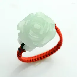 Cluster Rings Pure Natural Jadeite Carved Rose Flower Ring Handmade String Women N12302 Random Send Colour