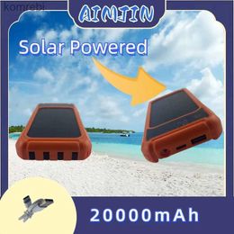 Cell Phone Power Banks Solar Power Bank Built Cables 20000mAh Solar Charger USB Ports External Charger Powerbank With LED Light For iphoneL240111