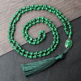 Pendant Necklaces 6mm White Blue Natural Stone Tassel Necklace Women Men Healing Malachite Charms Couple Bangles&Necklace Jewellery Gift