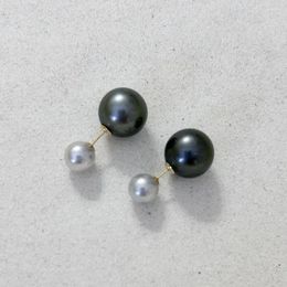 Stud Earrings Real AU750 18k Gold Nature Akoya Pearl Earring- Good Quality Tahiti 11-12 Mm Sea Salt