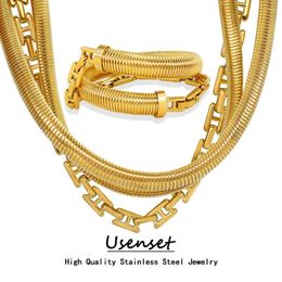 Necklace Earrings Set USENSET Stylish Layered Elastic Stainless Steel Jewellery Women Chic 18K Gold Colour Hollow Bijoux Charm Unique Design