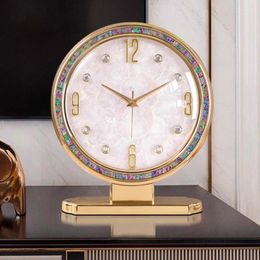 Table Clocks European Clock Living Room Office Decor Retro Shell Metal Brass Desk Mute Luxury Bedroom Watch Vintage