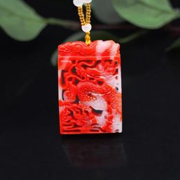 Pendants Red White Jade Dragon Pendant Necklace Natural Gemstone Doublesided Hollow Carved Fashion Charm Jewelry Amulet Gifts for Women