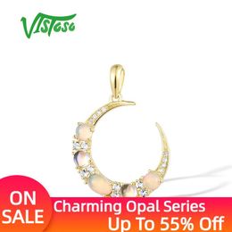 Pendants VISTOSO Genuine 14K 585 Yellow Gold Pendant for Women Sparkling Opal Blue Moonstone White Topaz Diamond Delicate Fine Jewellery