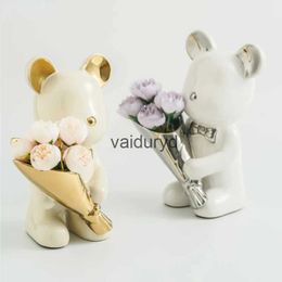 Decorative Objects Figurines Modern Ceramic Violent Bear Sculpture Living Room Decor Nordic Flower Insert Silation Bouquet Vase Home Decorationvaiduryd