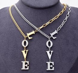 Titanium steel plated 18K gold LOVE letter thick necklace Jewellery suitable for couple necklaces3232426