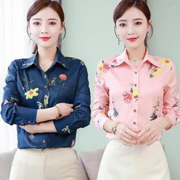 Women's Blouses Long Sleeve Chiffon Blouse Women 2024 Summer Blusas Baggy Floral Collared Office Pink Korean Elegant Shirt Female White Top