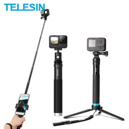 Tripods Telesin 6 in 1 Extendable Aluminum Alloy Selfie Stick 360 Rotate + Detachable Tripod Mount Phone Holder for Gopro Insta360 Sjcam