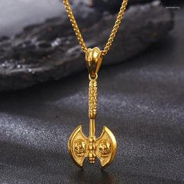 Pendant Necklaces HaoYi Vintage Creative Double Axe Skull Stainless Steel Hatchet Necklace For Men Punk Style Silver/gold Colour