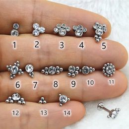 50Pcs Wholesale Body Piercing Jewellery 16G Ball Gem Lip Bar Labret Stud Monroe Tragus Ear Helix Cartilage Earring 240110