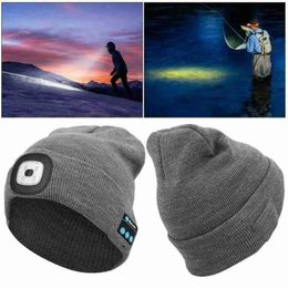 Necklaces Winter Knitted Beanie Hat with Light Earphone Bluetooth Led Light Luminous Outdoor Mountaineering Handfree Music Headphone Hat