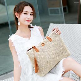 Evening Bags Women Weaving Shoulder Bag With Leather Handles Straw Tote Hasp Fashion Large Capacity Travel Holiday