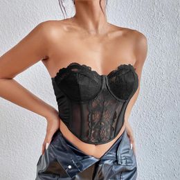 Camisoles Tanks Y2k Black Sexy Lace Corset Tops Women Backless Strapless Tube Top Vest Ladies See Through Crop Bustier Party Night Camis