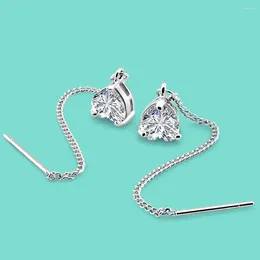 Stud Earrings Anniversary Gift 925 Sterling Silver Hanging For Women Zircon Crystal Piercing Threader Earring Ear Accessories Jewelry