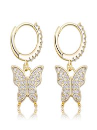 Bling Zircon Butterfly Earrings Luxury Fashion Women 18K Gold Rhodium Plated Hip Hop Earrings Girls Designer Drop Earrings7399742