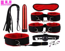 8 in 1 Sex Bondage Kit Adult Games Set Handcuffs Footcuff Whip Vibrator Nipple clip Blindfold Couples Erotic Sex Toys for SM Y19129943581