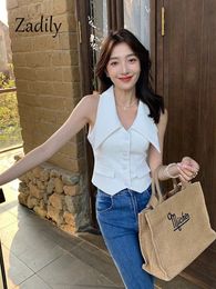 Zadily Summer Office Lady Sleeveless Women White Shirt Korea Style Button Up Slim Woman Blouse Work Female Clothing Tops 240111