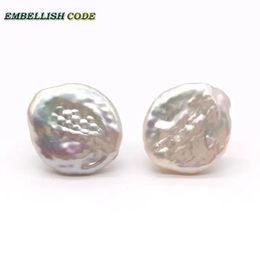 Earrings 17mm Stud Earring Simple Tissue Nucleated White Color Freshwater Pearls Flat Nearround Coin Jewelry Cost Effective