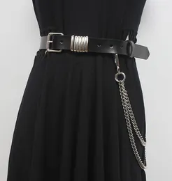 Belts Women's Runway Fashion Genuine Leather Punk Chain Cummerbunds Female Dress Corsets Waistband Decoration Wide Belt R1075