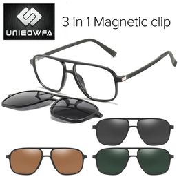 Polarized Magnet Clip On Glasses Frame Men Optical Myopia Eyeglasses Frame Prescription Black Magnet Clip On Sunglasses Male 240111