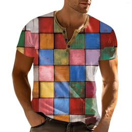 Men's T Shirts Printed T-Shirt Outdoor Retro Button Loose Short Sleeve Top Hip Hop O-Neck Oversize Casual Streetwear