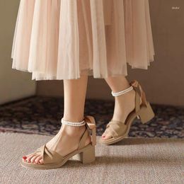 Dress Shoes 2024 Sandals Bow Buckle Strap Clear Heels Med Suit Female Beige Block Medium Girls Gladiator High Black Comfort