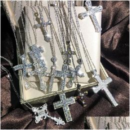 Pendant Necklaces Designer Necklace Fashion Mens Luxury Cross Hip Hop Jewellery Sier White Diamond Gemstones Iced Out Pendant Women Neck Dhrfv