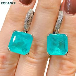 Earrings KQDANCE Square 12mm Create moissanite Pariba Emerald Drop Earrings With Green Blue Stone 18K white gold plated Jewellery wholesale