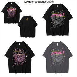 24ss Men T Shirt Pink Young Thug Sp5der 555555 mans Women Quality Foaming Printing Spider Web Pattern Tshirt Fashion Top Tees AU3G