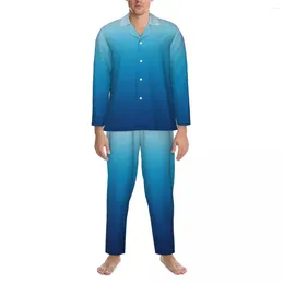 Men's Sleepwear Sea Pajama Sets Spring Light Sky To Deep Blue Leisure Man 2 Piece Casual Oversize Pattern Nightwear Present