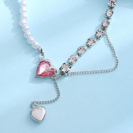 Pendant Necklaces Luxury Pink Heart Zircon Choker Necklace Charm Design Jewelry Women's Neck Splicing Chain Gift Lady Trend