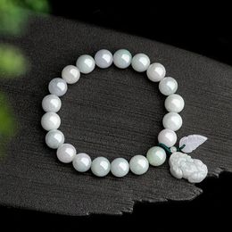 Bangles Natural Myanmar A Jadeite Pixiu Became Rich Overnight Hand String Ice Seed Jade Beads Bracelet Women's Jewelry Wholesale