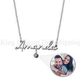 Necklaces Original Custom Name Projection Stone Necklace with Photos Personalised Jewellery Lovers' Memories Birthday and Christmas Gifts