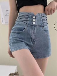 Calças de brim femininas curtas cintura alta magro calças quentes 2023 verão nova moda streetwear casual bom jeans