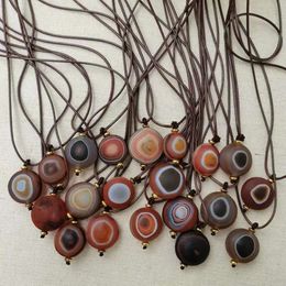 Necklaces 1pcs/lot natural preferred round stone one eye dzi bead sheep plate necklace old agate weathered jewelry amulet custom precious